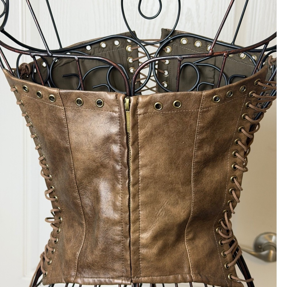 Jaded London Brown Faux Leather Lace Up Corset Top Distressed Steampunk Medium - Picture 2 of 6